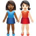 👩🏾‍🤝‍👩🏻 women holding hands: medium-dark skin tone, light skin tone display on Apple